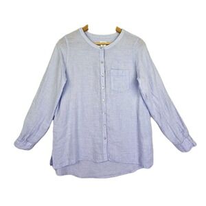 Sigrid Olsen 100% Linen Top Womens S Blue Collarless Button Up Lightweight